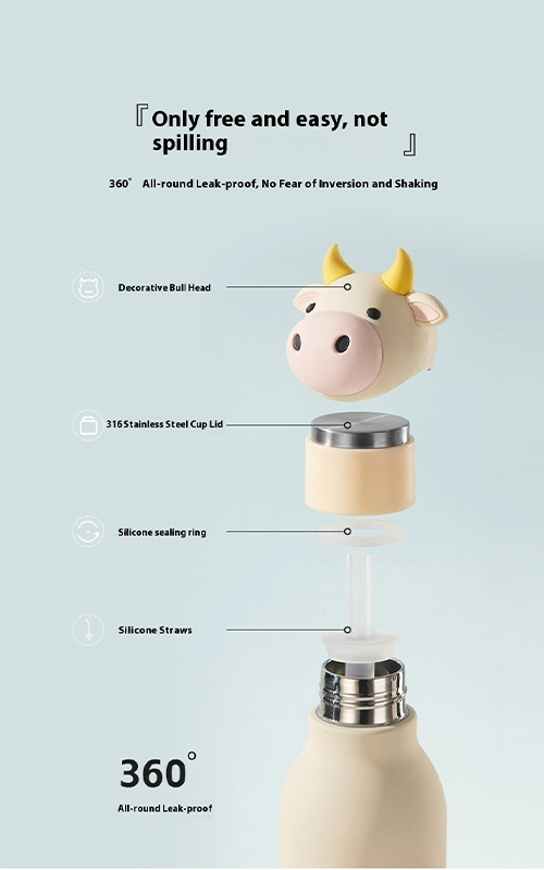 16oz Cartoon Animal Head Insulated Kids Bottle with Straw Lid – Custom Logo Available